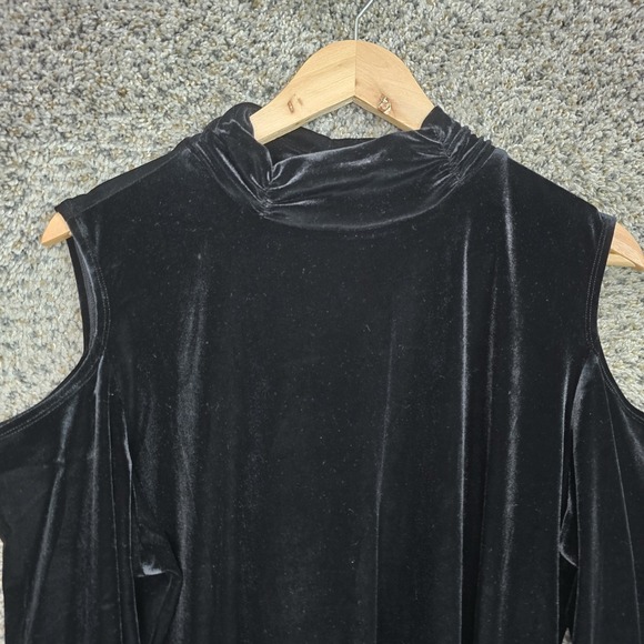 Susan‎ Graver Top Womens XL Black Velvet Cold Shoulder Blouse Mock Neck Ladies - Picture 4 of 7